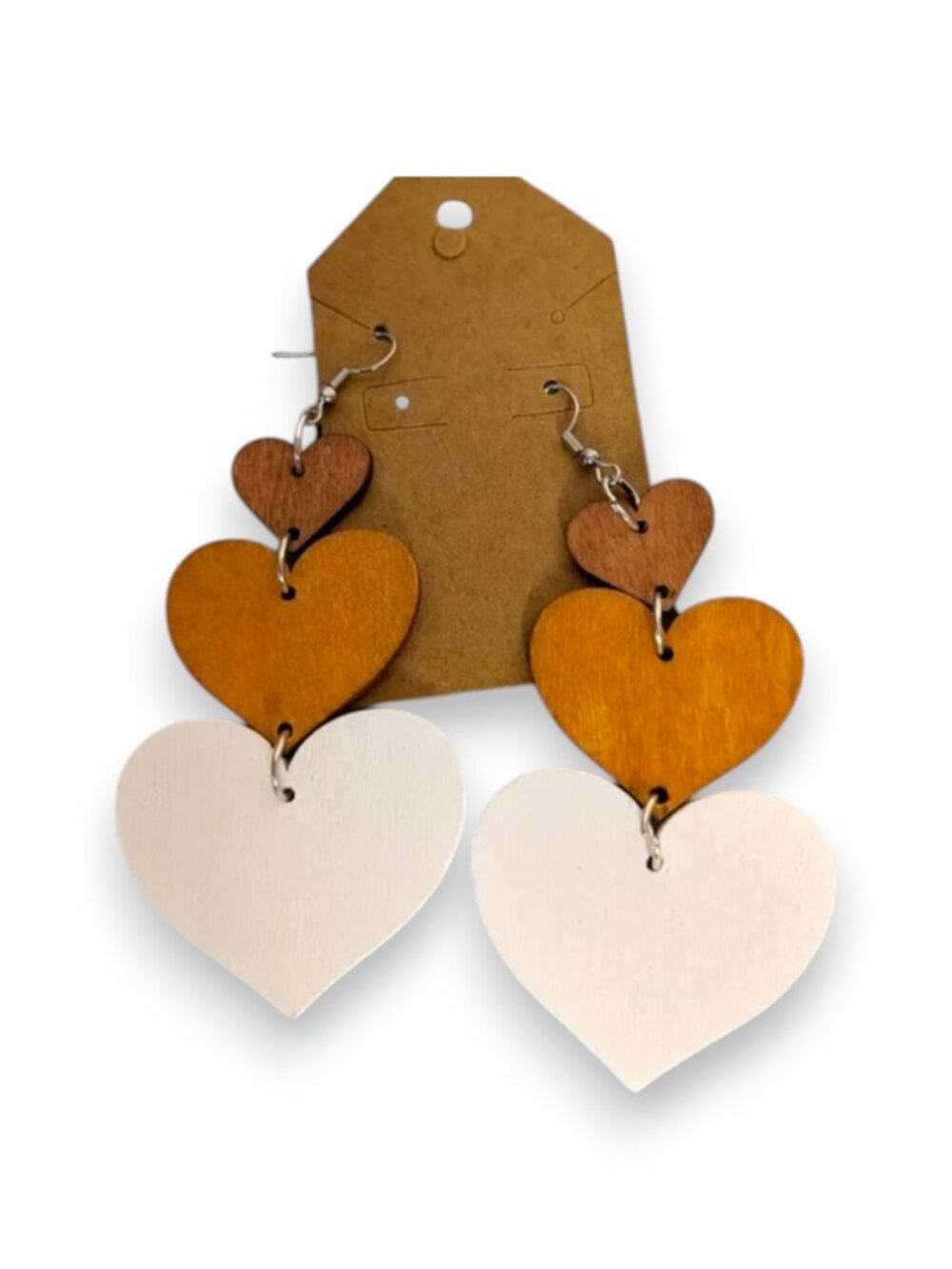 Hearts Dangle Earrings Wooden New